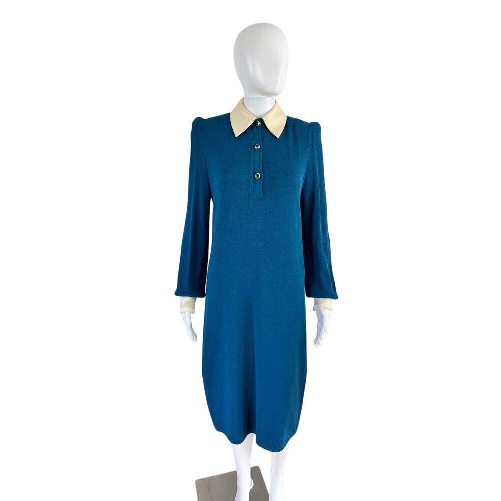 Vintage St. John 1980s Santana Knit Collared Sheath Dress 4